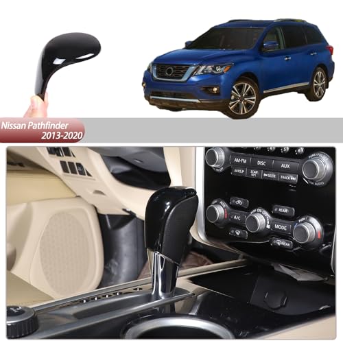 Gear Shifter Head Cover Compatible with Nissan Pathfinder 2013-2018, Center Console Gear Shift Knob Hand Brake Cover Decorative Protection Sticker Accessories(B Glossy Black)