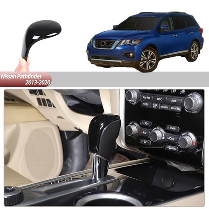 Gear Shifter Head Cover Compatible with Nissan Pathfinder 2013-2018, Center Console Gear Shift Knob Hand Brake Cover Decorative Protection Sticker Accessories(B Glossy Black)