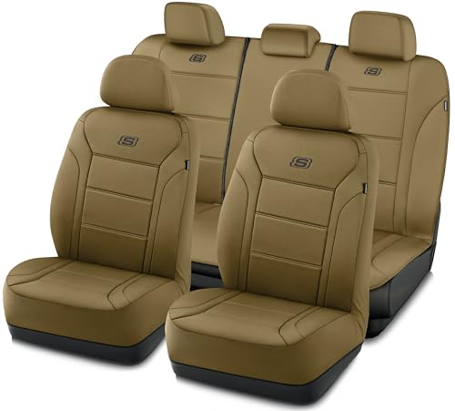 Skechers Memory Foam Car Seat Covers, Lycra Fabric Seat Covers, Seat Cover Full Set Airbag Compatible, Automotive Comfort Protection for Most Cars,Trucks, SUVs, All Brown - color: Brown, size: Full Set