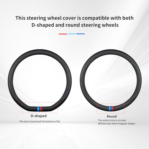 Nappa Leather Car Steering Wheel Cover Custom Fit for Mercedes Benz GLC 300 GLE 350 450 C300 Sprinter GLA 250 GLA 250 GLB 250 Accessories, Universal 15 Inch with Logo, Non-Slip and Breathable, Black - size: D-Shaped