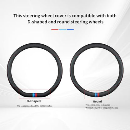 Nappa Leather Car Steering Wheel Cover Custom Fit for Mercedes Benz GLC 300 GLE 350 450 C300 Sprinter GLA 250 GLA 250 GLB 250 Accessories, Universal 15 Inch with Logo, Non-Slip and Breathable, Black - size: D-Shaped
