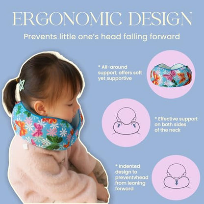 SKYTRAX® Certified Kids Safe Memory Foam Travel Neck Pillows for Kids and Toddlers Cute Cartoon Design, Car Seat & Airplane Head Neck Support, Adjustable Snap Buttons Washable Soft Cover (Butterfly) - color: Butterfly