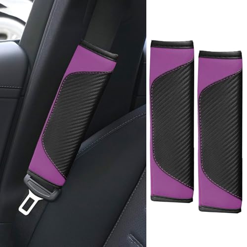 2PCS Car Seat Belt Cover Pad, Soft Carbon Fiber Leather Seatbelt Shoulder Protector for a More Comfortable Driving, Universal Safety Belt Strap Cover to Protect Your Neck (Purple) - color: Purple