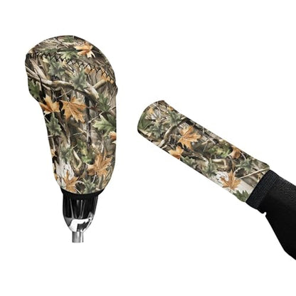 Camo Oak Hunting Wood Car Handbrake Cover with Gear Shift Knob Covers Soft Anti-Skid Automotive Accessory Easy to Install, 2 Piece Set - color: Camo Oak Hunting Wood