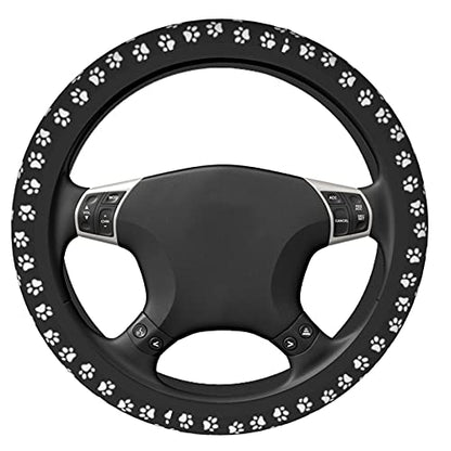Dog Cat Paw Print Steering Wheel Cover for Women 14 15 inch Universal Cute Car Steering Wheel Accessories Paw Print Breathable Steering Wheel Protector - color: paw print