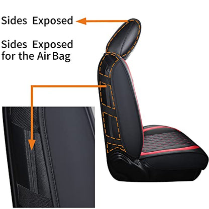Jeep Wrangler JK JL 4-Door Seat Covers Full Set Custom Fit 2007-2026 Unlimited X Rubicon 392 Sahara Willys Sport High Altitude 4X4 Truck Pickup Waterproof Leather (Full Set/Black-R) - color: Full Set/BLACK-Red