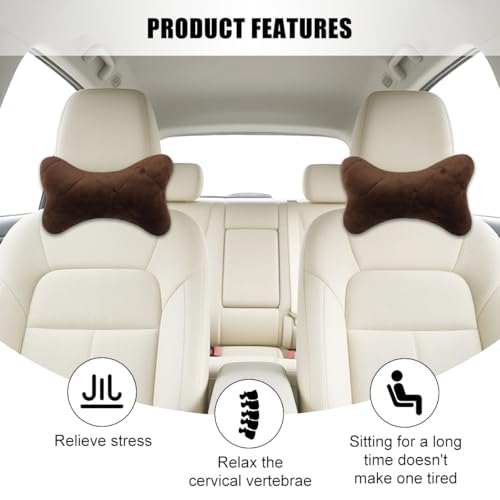 2PCS Car Headrest Pillow, Comfortable Ergonomic Design Vehicle Seat Neck Pillow for Driving Fatigue Relief, Soft Breathable Automotive Interior Head Rest Cushion Pad, Universal Fit (Coffee) - color: Coffee