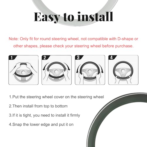 Yourkar Leather Steering Wheel Cover, Breathable Anti-Slip Car Steering Wheel Protector for Max Diameter 15 Inch, Universal Auto Steering Wheel Cover for Men and Women (Green) - color: Green