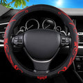 Car Leather Steering Wheel Cover - Panapi Material, Universal 14.5-15 Inch Leather Anti-Slip Breathable Auto Steering Wheel Covers for Men Women (Embroidery-Red) - color: Embroidery-Red