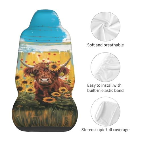 Car Seat Covers Cute Cow Bucket Seat Cover Universal fit Auto Front Seats Protector for Car SUV Sedan Truck Yellow Sunflower Highland Cattle Car Accessories - color: Cute Cow