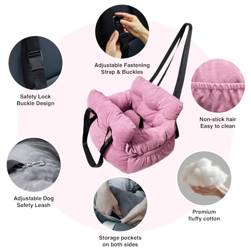 Pet Car Seat for Small Dogs up to 25 lbs with Safety Straps, Storage Pockets, Travel Carrier Bed Booster Seat, Machine Washable (Pink) - color: Pink