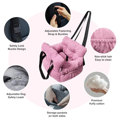 Pet Car Seat for Small Dogs up to 25 lbs with Safety Straps, Storage Pockets, Travel Carrier Bed Booster Seat, Machine Washable (Pink) - color: Pink