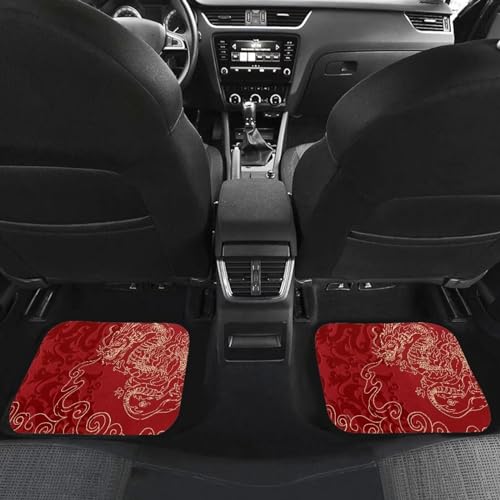 Car Floor Mats Full Set 4 Pcs, Red Dragon Automotive Floor Pads, All Weather Floor Carpet Full Set, Easy to Clean, Universal Fits SUV Van Sedan - color: Red Dragon