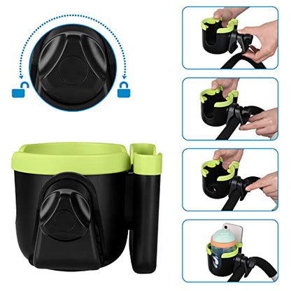 Accmor Stroller Cup Holder with Phone Holder, Bike Cup Holder, Universal Cup Holder for Uppababy Nuna Doona Strollers, 2-in-1 Cup Holder for Walker, Wheelchair, Scooter - color: Mix Green