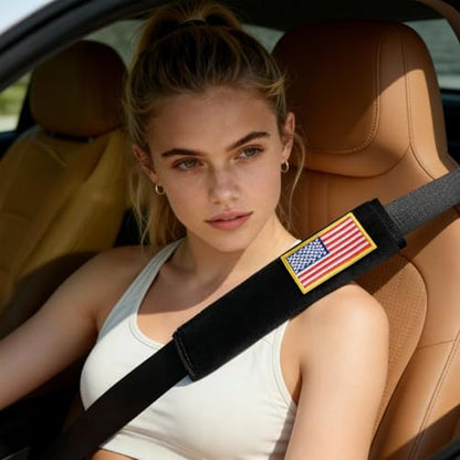 2 Pack Soft Seat Belt Cover Pad with Embroidered Fabric Sticker (Flag-USA) - Comfortable Seatbelt Covers for All Cars and All Ages - Seat Belt Extender Shoulder Pad - Seatbelt Cushion for Backpack - size: USA Flag