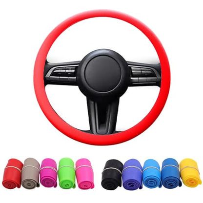 Cool Non-Slip Silicone Steering Wheel Protector, Steering Wheel Protective Cover, Non-Slip Steering Wheel Cover, Soft Silicone Steering Wheel Cover (Red) - color: Red