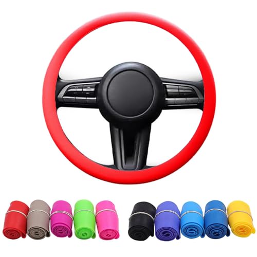 Cool Non-Slip Silicone Steering Wheel Protector, Steering Wheel Protective Cover, Non-Slip Steering Wheel Cover, Soft Silicone Steering Wheel Cover (Red) - color: Red