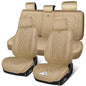 CAR PASS Luxury Nappa Leather Seat Covers Full Set, 3D Rhombus Waterproof Faux Leather Seat Covers, Universal Automotive Seat Cushion Fit for Most Sedan SUV Truck Van, Armrest Airbag Compatible Beige - color: beige