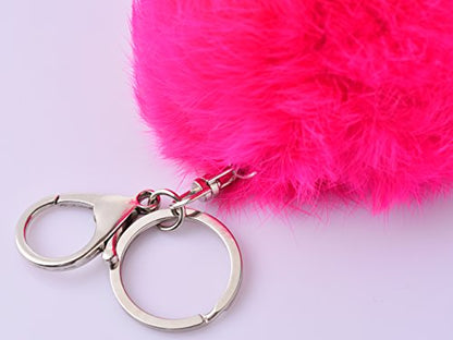 Cute Faux Rabbit Fur Ball Pom Pom Keychain Car Key Ring Handbag Tote Bag Pendant Purse Charm - color: Rose