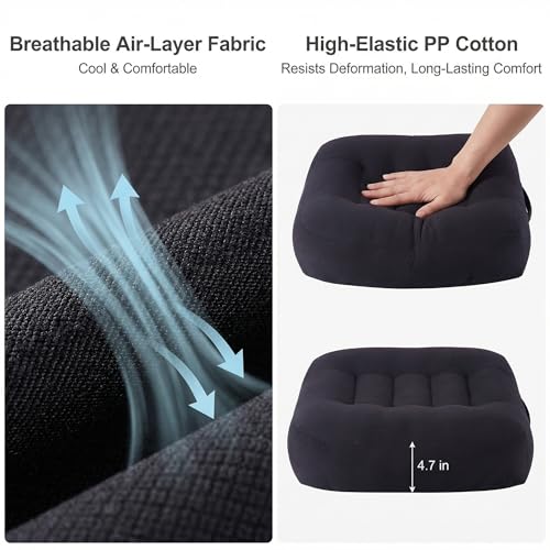 WSGJHB Office Chair Cushion Pillow Adult Car Booster Seat Cushions for Short People Effectively Increase Field of View Lower Back Fatigue Relief, for Cars Office Home Anti-Slip 18x18x4.7 inch Black - color: Black