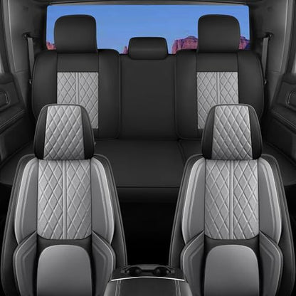 Custom Fit Chevy Silverado GMC Sierra 1500 2007-2026 2500/3500 HD Crew Cab Full Set Car Seat Covers - 5 Pack, Premium Faux Leather Truck Seat Protector with Airbag Compatible Design, BlackGrey - color: BlackGrey, size: Full Set