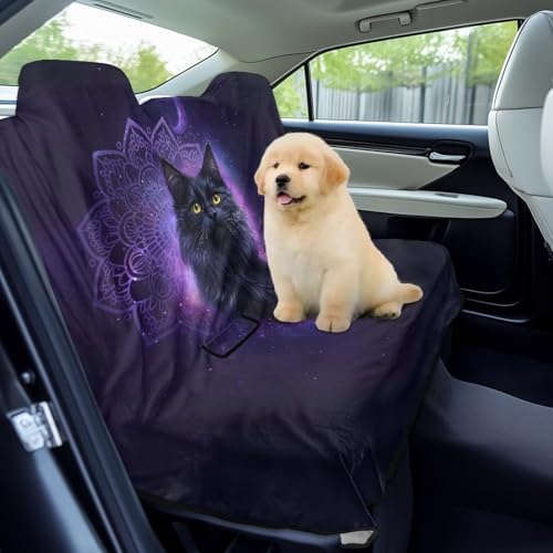 Boho Mandala Cat Galaxy Print Car Seat Covers for Back Seat Cover, Waterproof Rear Bench Towel Seat Covers Heavy Duty Non Slip Back Seat Cover for Dogs - color: Boho Mandala Cat Galaxy