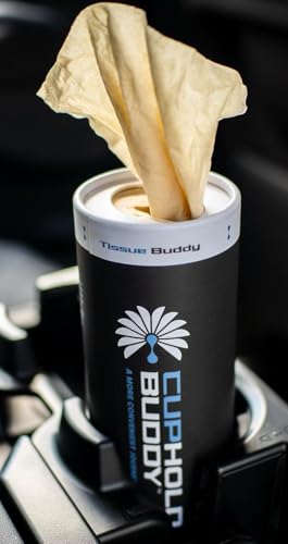 Cupholdbuddy Bamboo Car Cup Holder Tissues, 3-Ply Refillable Car Tissue Box, Plastic-Free & Non-Toxic, Fits Most Vehicle Cup Holders, Eco-Friendly, Pack of 4