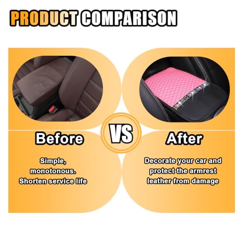 Bling Leather Car Armrest Seat Box Cover, Car Console Armrest Cover with Crystal Rhinestones, Anti-Scratch Waterproof Auto Center Console Protector Cushion Pad for Car SUV Truck (Pink) - color: Pink