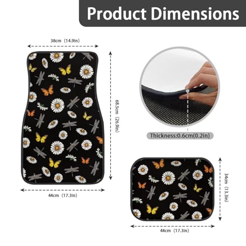 Dragonfly Daisy Butterfly Automotive Floor Mats Front and Rear Car Mat Carpet Set 4 Pcs Fit for SUV,Vans,sedans,Trucks - color: Dragonfly Daisy Butterfly