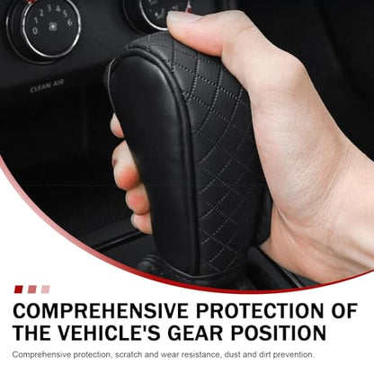 Car Gear Shift Cover, Upgraded Leather Car Gear Shift Knob Cover, Soft Breathable Auto Shifter Stick Protector, Anti-Slip Auto Shifts Handle Transmission Decor, Universal for Most Cars(Black)