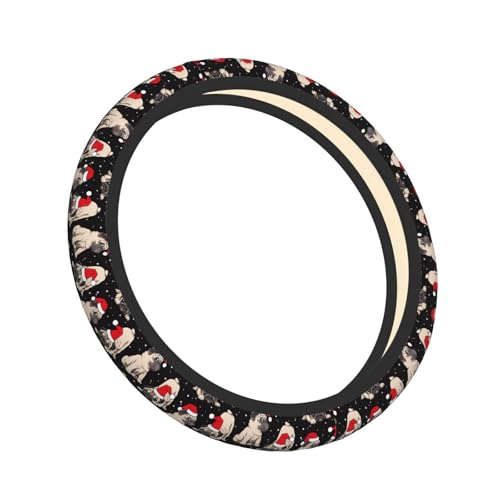 Christmas Pug Cute Dog Black and White Puppy Pug Snowflakes Car Steering Wheel Cover,Non-Slip Elastic Neoprene-Sweat Car Accessories,Universal 15 Inch Fit Auto, Vans Trucks,Suvs, Truck - color: Pug Snowflakes