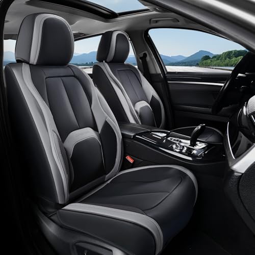 Coverado Seat Covers, Premium Nappa Leather Car Seat Covers Front Seats, Waterproof Car Seat Protector with Lumbar Support, Front Driver Seat Covers Universal Fit for Most Cars (Black&Gray) - color: A-Black&Gray, size: Front