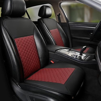 Black Panther 1 Pair Car Seat Covers, PU Front Car Seat Protectors, Non-Wrapped Bottom with Partial Backrest Coverage (Middle Part Only) (Black+Burgundy) - color: Honeycomb Pattern - Black+Burgundy