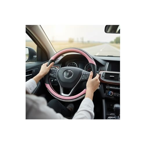 Bling Leather Steering Wheel Cover, Diamond Crystal Rhinestones Sparkly Steering Wheel Protector for Women Girls Soft Breathable Non-Slip Universal Fit 15" Car Accessories - Pink - color: Pink
