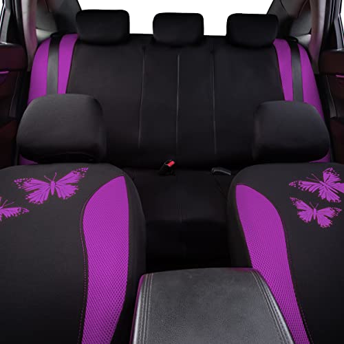 Flying Banner Butterfly car seat Covers ful Set Fashion Universal Lady Woman Female Rear Bench Split Colorized (Full Set, Purple) - color: Purple, size: Full set