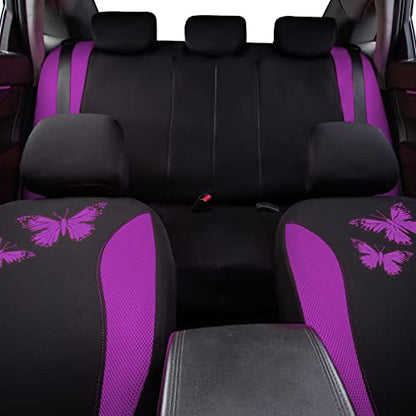 Flying Banner Butterfly car seat Covers ful Set Fashion Universal Lady Woman Female Rear Bench Split Colorized (Full Set, Purple) - color: Purple, size: Full set