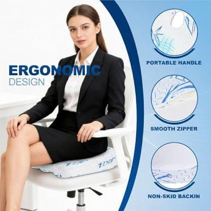 Bamboo Seat Cushion Pillow for Office Chair - Memory Foam Pad for Tailbone, Sciatica, Lower Back Pain Relief, Ergonomic and Non-Slip, Machine Washable Cover (Bamboo, Blue) - color: Blue (Bamboo)