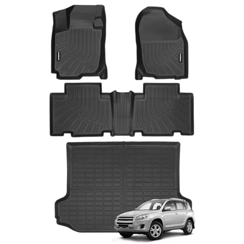 Naibeve Floor Mats for 2006-2012 Toyota RAV4-All Weather for Toyota RAV4 Floor Mats Liners 2 Row & Cargo Mats Liner (Floor Liner+Trunk Mat) - size: 4)Rav4 set|2006-2012