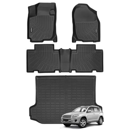 Naibeve Floor Mats for 2006-2012 Toyota RAV4-All Weather for Toyota RAV4 Floor Mats Liners 2 Row & Cargo Mats Liner (Floor Liner+Trunk Mat) - size: 4)Rav4 set|2006-2012