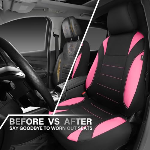 CAR PASS Waterproof Car Seat Covers Front Seats Only with 5mm Composite EVA, Neoprene Car Seat Cover Separate Headrest Cover, Quick Setup Universal Fit for Car SUV Trucks,Airbag Compatible Black Pink - color: Pink Black Front