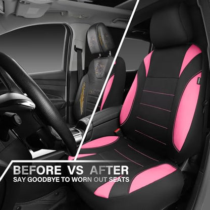 CAR PASS Waterproof Car Seat Covers Front Seats Only with 5mm Composite EVA, Neoprene Car Seat Cover Separate Headrest Cover, Quick Setup Universal Fit for Car SUV Trucks,Airbag Compatible Black Pink - color: Pink Black Front