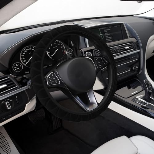 Universal Fluffy Plush Car Steering Wheel Cover, Anti-Slip Soft Warm Auto Steering Wheel Protector, Fit Most Cars, Sedans, SUVs, Vans, Trucks - color: Black, size: Fluffy
