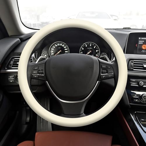 Car Steering Wheel Cover, 13 to 14.17 inches Non-Slip Silicone Steering Wheel Protector, Car Accessories Thin Soft Leather Texture Steering Wheel Protective Cover for Most Cars (Beige) - color: Beige