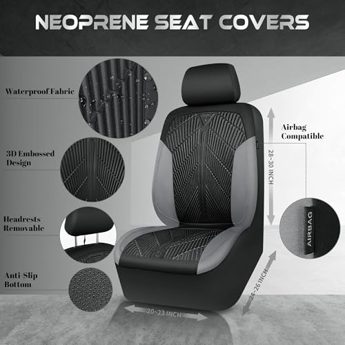 CAR PASS Waterproof Black Gray Car Seat Covers Front Seat Covers Neoprene Wetsuit,All-Weather Non-Slip Durable,Universal Fit for SUV Sedans Trucks Van Automotive,Airbag Compatible,3D Emboss Black Gray - color: Black and Gray, size: Two Front