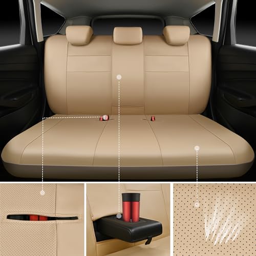 CAR PASS Leather Seat Covers Full Set Universal Water Resistant 3D Foam Back Support, Luxury Comfort Automotive 5 Seat Covers All Season Fit for SUV,Sedan,Van, Airbag Compatible Elegance (Beige) - color: All Beige