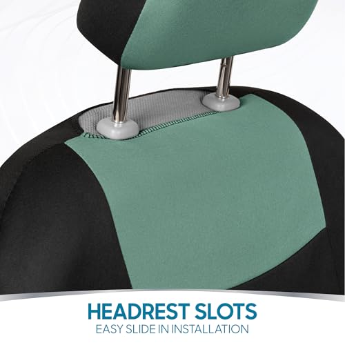 BDK PolyPro Car Seat Covers Full Set in Mint on Black – Front and Rear Split Bench Seat Covers Accessories for Auto Trucks Van SUV,Easy to Install - color: Mint