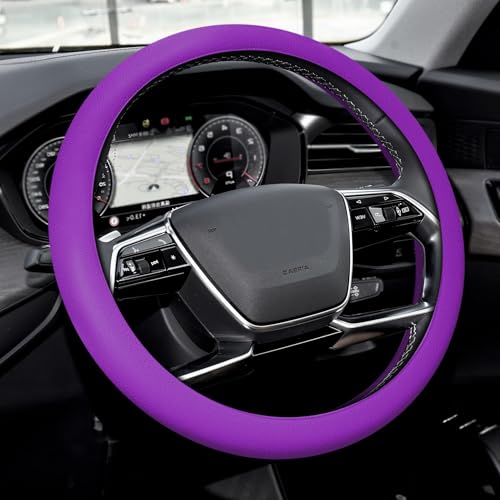 Car Steering Wheel Cover, Silicone Car Steering Wheel Protective Cover, 33-40 CM Anti-Slip Soft Comfortable Steering Wheel Cover for Women Men, Universal Interior Accessories Fit Most Vehicls (Purple) - color: Purple