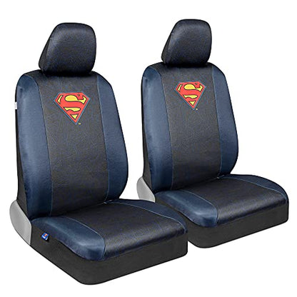 Warner Bros DC Comics Superman Universal Fit Seat Covers Car Accessories - with Removable Head Cover & Matching Seat Belt Pads, Side Airbag Compatible Easy Install for Car Truck Van SUV - size: 2 Front, style: Superman