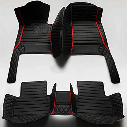 Custom Waterproof Leather Car Floor Mats Fit for Most Car SUV Truck & Sportscar All Weather Protection Vehicles (Black+Red bar) - color: Black+Red bar