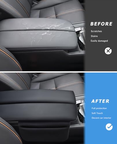 INTGET Center Console Cover for Mazda CX5 Accessories 2026/CX50 CX-50 2023 2024 2025 2026 Car Interior Leather Armrest Arm Rest Lid Cushion Pad Protector (2023+, Black Stitches) - size: Black Stitches